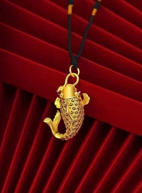 越南沙金饰品镂空富贵锦鲤女士吊坠花丝金鱼无事牌吊坠单坠首饰品