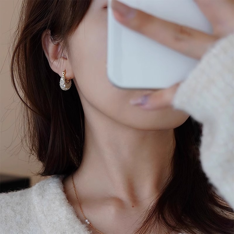 夸张简约满钻爆闪包包耳环女新款爆款感小众耳扣百搭耳饰银饰品首