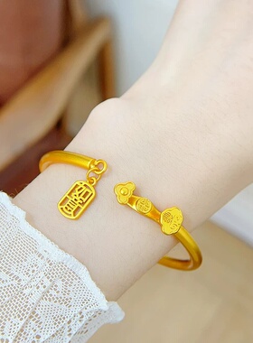 出口欧美跨境外贸越南沙金饰品如意开口手镯女轻奢感小众字牌设计