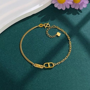 欧美跨境外贸沙金饰品碎冰冰猪鼻子手链轻奢感手饰女久不掉色手饰