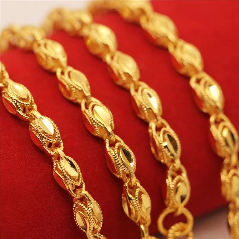 欧美跨境外贸越南沙金首饰品瓜子镂空凤眼项链男叶子仿黄金项坠