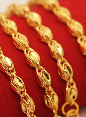 欧美跨境外贸越南沙金首饰品瓜子镂空凤眼项链男叶子仿黄金项坠