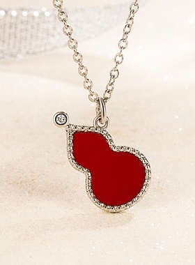 外贸轻奢银饰新款红葫芦时尚气质项链锁骨链  复古风气质中式项饰