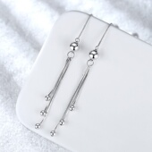 小 女 跨境外贸流行简约轻奢感银饰品气质流苏中长款 光身珍珠耳线