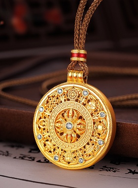欧美跨境外贸沙金首饰品国潮新中式古法花丝镂空金刚杵八宝罗盘