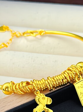 欧美跨境外贸沙金饰品心想事成开口手镯女小众字牌设计感手饰久