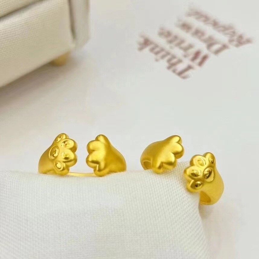 出口欧美跨境外贸沙金饰品久不掉色小众猫爪开口指环珍珠镍精品