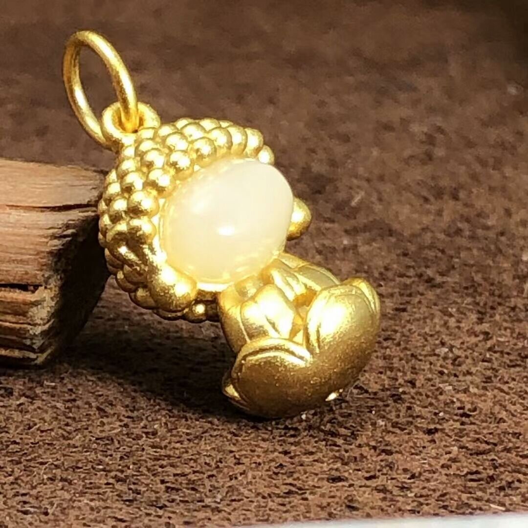出口欧美跨境外贸越南沙金饰品无相佛吊坠仿黄金镶玉髓本命佛项链