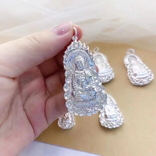 欧美跨境外贸精品镀银火焰观音菩萨吊坠仿银弥勒佛吊牌银色大项