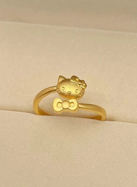 出口欧美跨境外贸沙金饰品kitty猫蝴蝶结戒指轻奢感女小众设计银