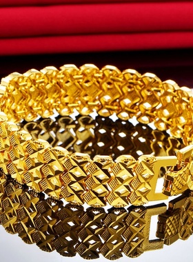 欧美跨境外贸越南沙金手链男士手表链霸气铜合金首饰品仿黄金手饰