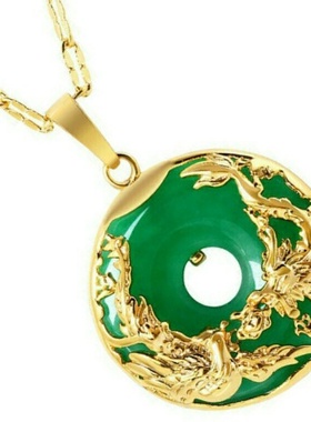 出口欧美跨境外贸越南沙金饰品项链龙凤吊牌水晶平安扣吊坠仿银饰