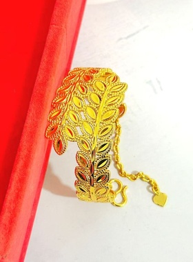 欧美跨境外贸沙金饰品树叶半镯手饰时尚小众树叶设计感仿黄金久