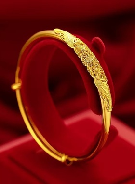 欧美跨境外贸沙金饰品手环女孔雀开屏小众设计龙凤呈祥推拉手镯