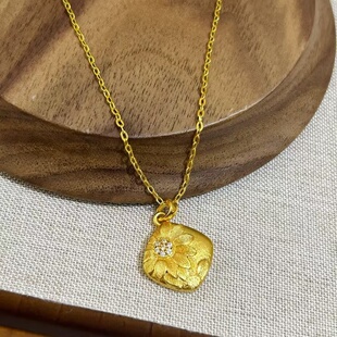 出口欧美跨境外贸沙金饰品古法镶钻太阳花吊坠项链女轻奢小众感