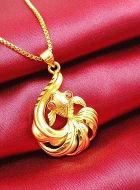 出口欧美跨境外贸越南沙金饰品女款金鱼吊坠仿黄金首饰富贵金鱼