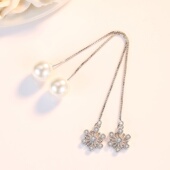 仿珍珠 耳坠女时尚 跨境外贸流行简约轻奢感银饰品个性 镀银流苏长款