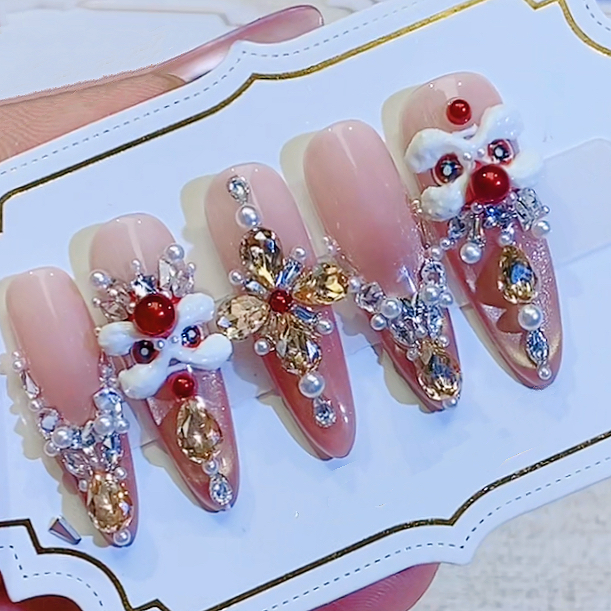 纯手工穿戴美甲成品长款显白重奢高级醒狮粉猫眼珠钻爆闪新年战甲,彩妆/香水/美妆工具,穿戴甲/甲片,淘宝优惠券,粉丝福利购,淘宝优惠卷