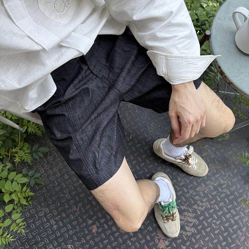 Nick Tian 高级感老钱风肌理感牛仔短裤男夏季新款宽松休闲百搭