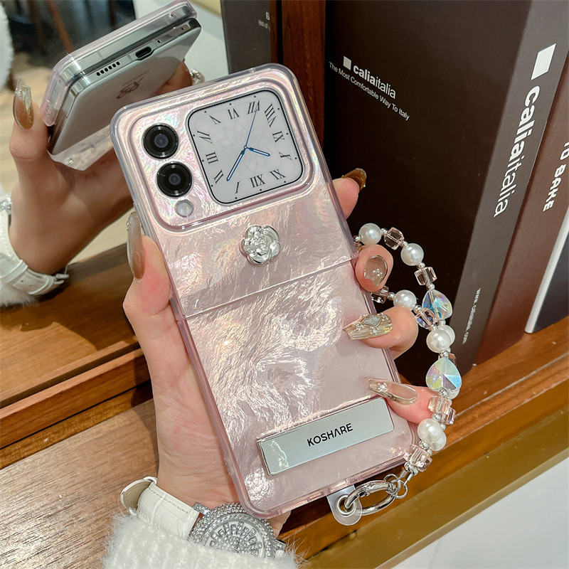 适用于华为novaflip手机壳锡纸纹novaflip折叠屏全包防摔壳手机套novaflip个性玫瑰花软胶网红女款手链保护套