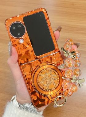 适用OPPOfindn2flip手机壳橙色新款N2Flip新年发财支架N3 Flip折叠屏简约电镀外壳Find N5硬壳防摔手链保护套