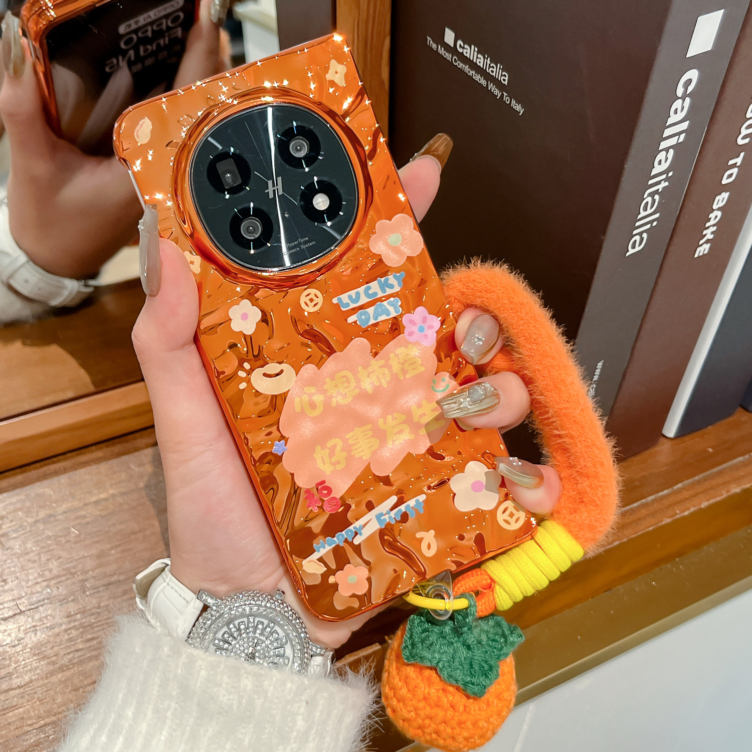 适用OPPOfindn5手机壳橙色新款Find N3好事发生翻盖外壳vivo x fold5折叠屏个性电镀FindN2防摔手绳保护套,3C数码配件,手机保护套/壳,淘宝优惠券,粉丝福利购,淘宝优惠卷