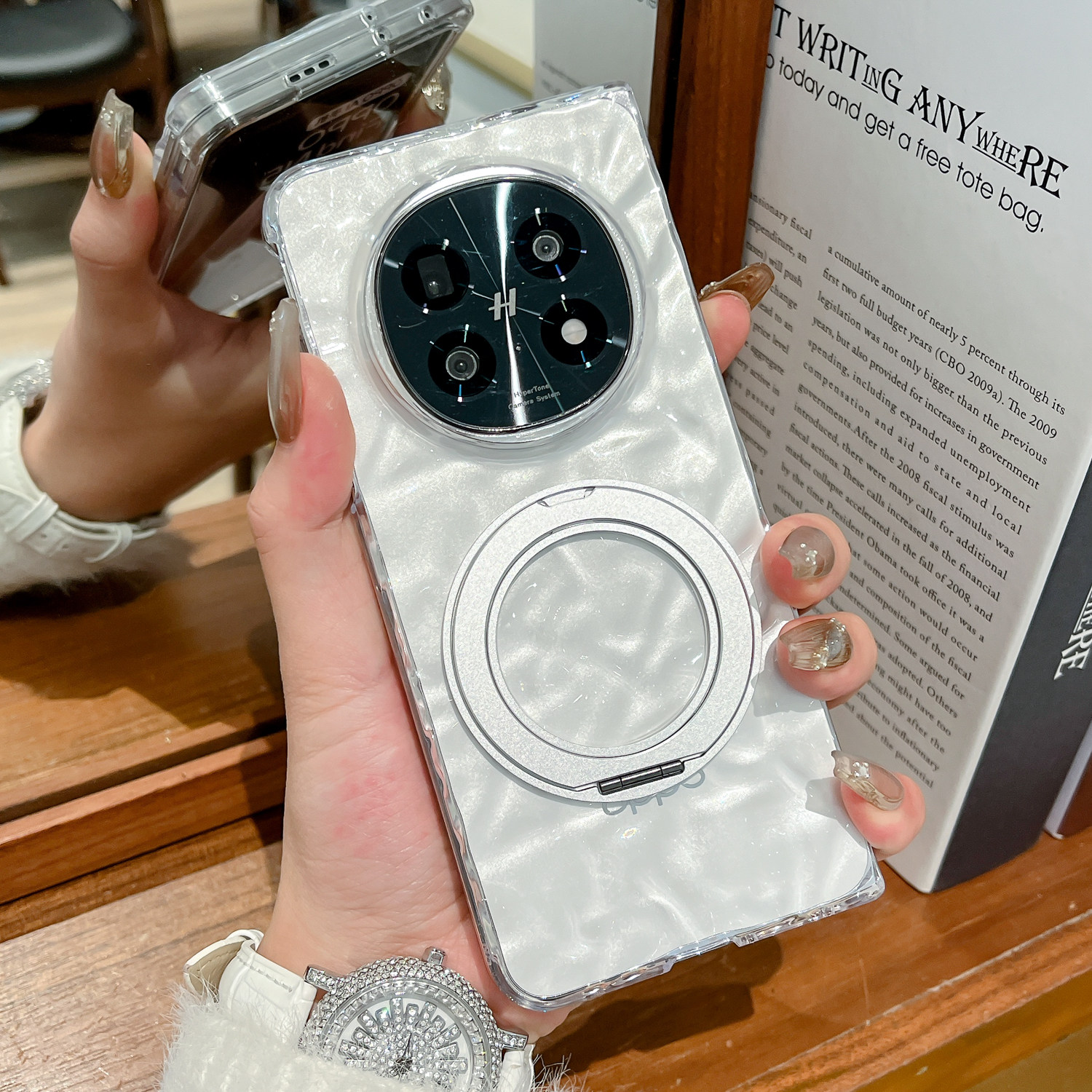 适用OPPO Find N5手机壳新款透明水波纹FindN5折叠屏硬壳防摔全包FindN5高级感360度旋转支架FindN5女保护套