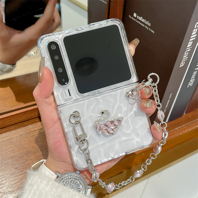 适用于华为purax手机壳新款水钻天鹅Pura X折叠屏防摔华为pura x典藏版透明壳水波纹PuraX简约女款手链保护套