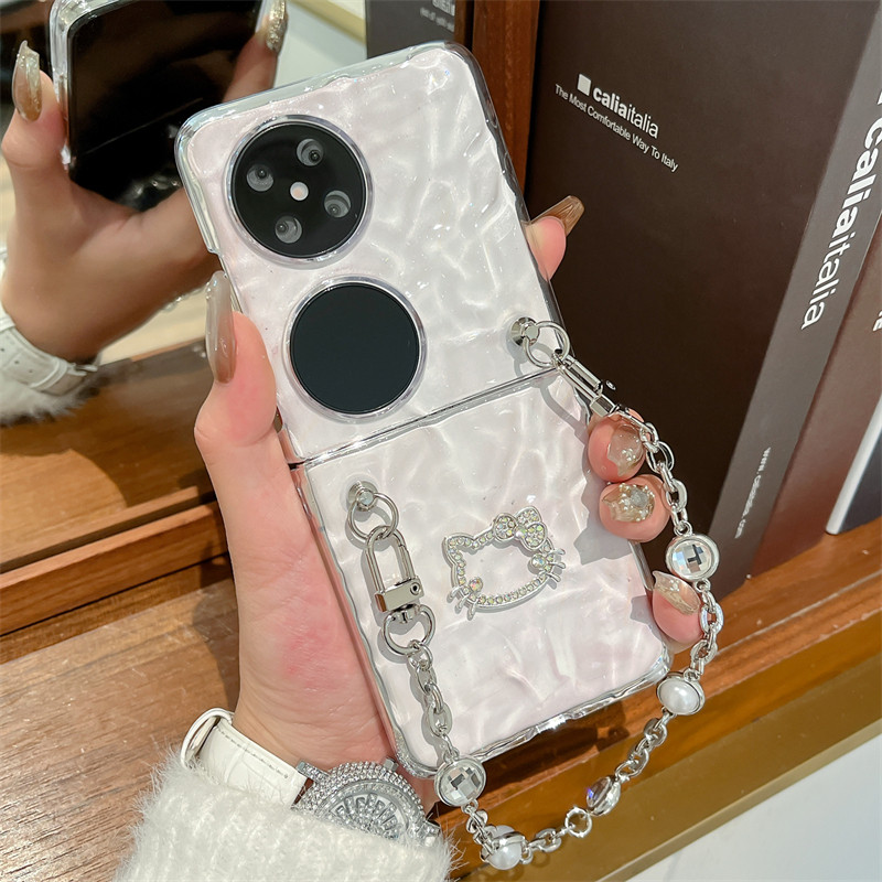 适用于华为pocket2手机壳透明水波纹pocketS折叠屏全包简约防撞防摔P50pocket水钻KT猫Purax女款手链保护套