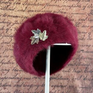 韩版时尚洋气兔毛贝雷帽女毛绒兔毛帽秋冬季保暖女帽子大码小头围