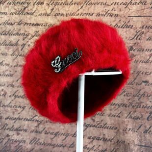 韩版时尚洋气兔毛贝雷帽女毛绒兔毛帽秋冬季保暖女帽子大码小头围