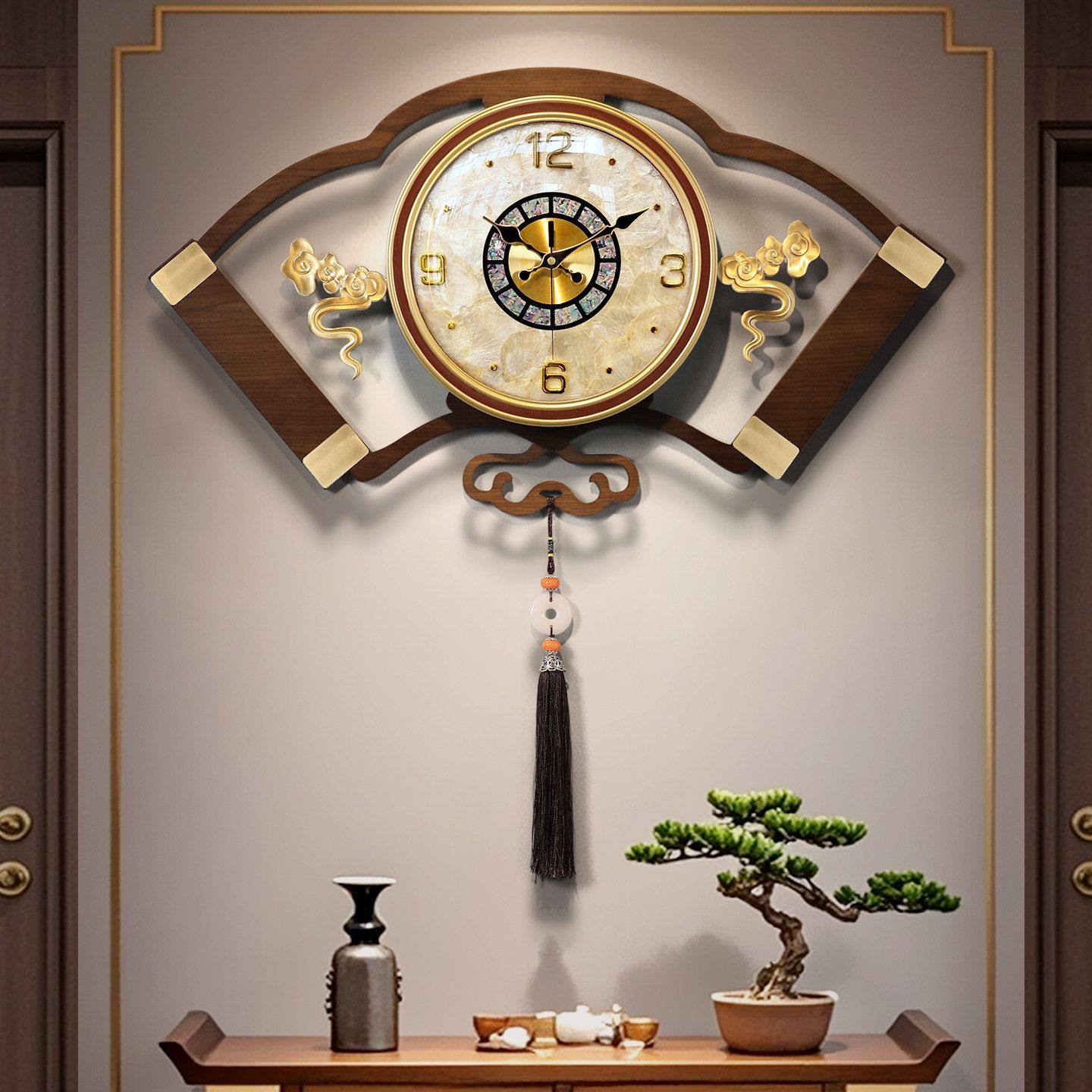 贝壳中式挂钟客厅家用静音时钟高级艺术装饰大气钟表新款挂墙,家居饰品,挂钟,淘宝优惠券,粉丝福利购,淘宝优惠卷