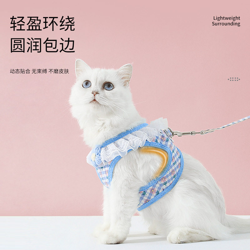 猫咪牵引绳防挣脱遛猫绳狗狗胸背带背心式狗链子宠物外出拴猫绳子