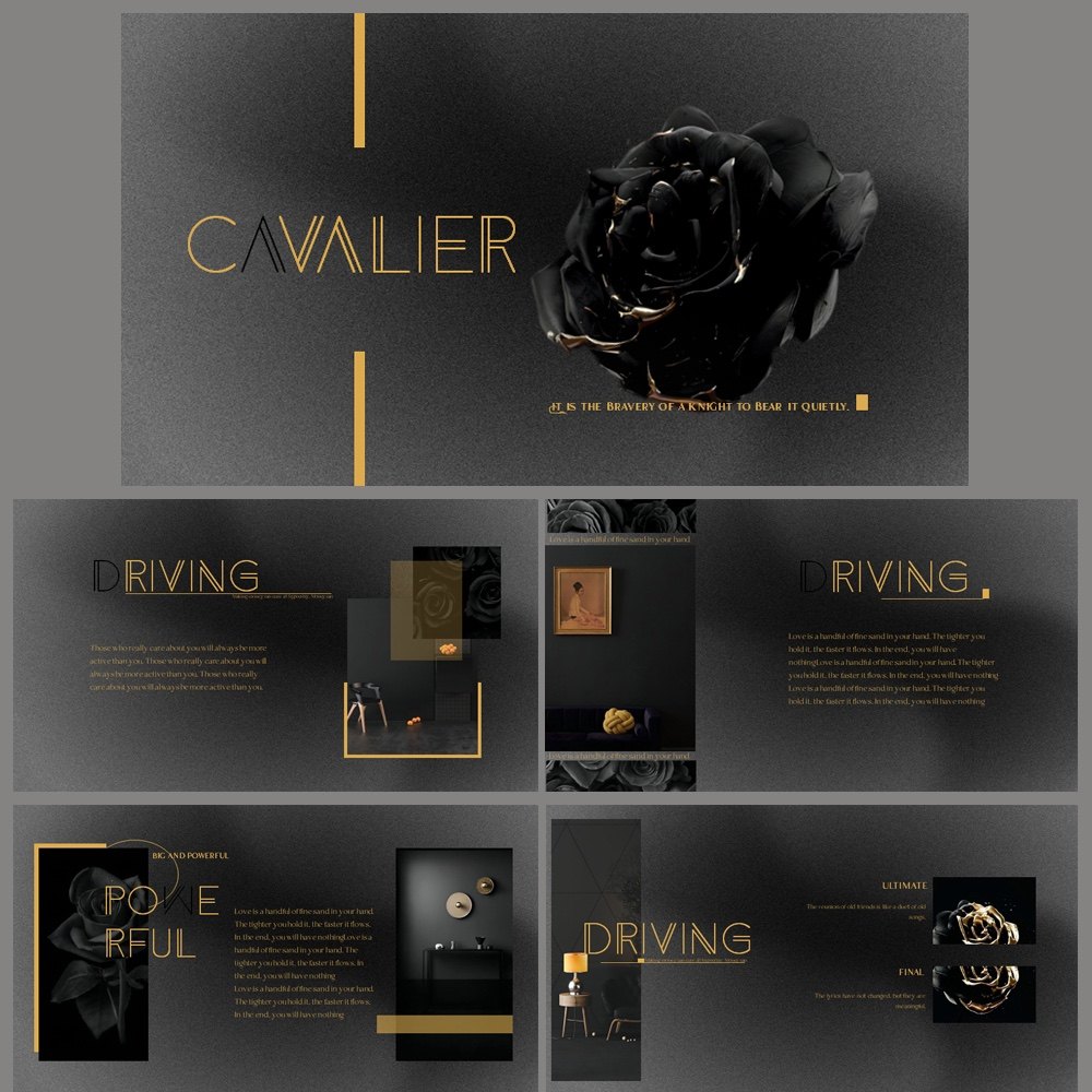 原创ppt 高级感烫金室内设计暗黑风ppt模板