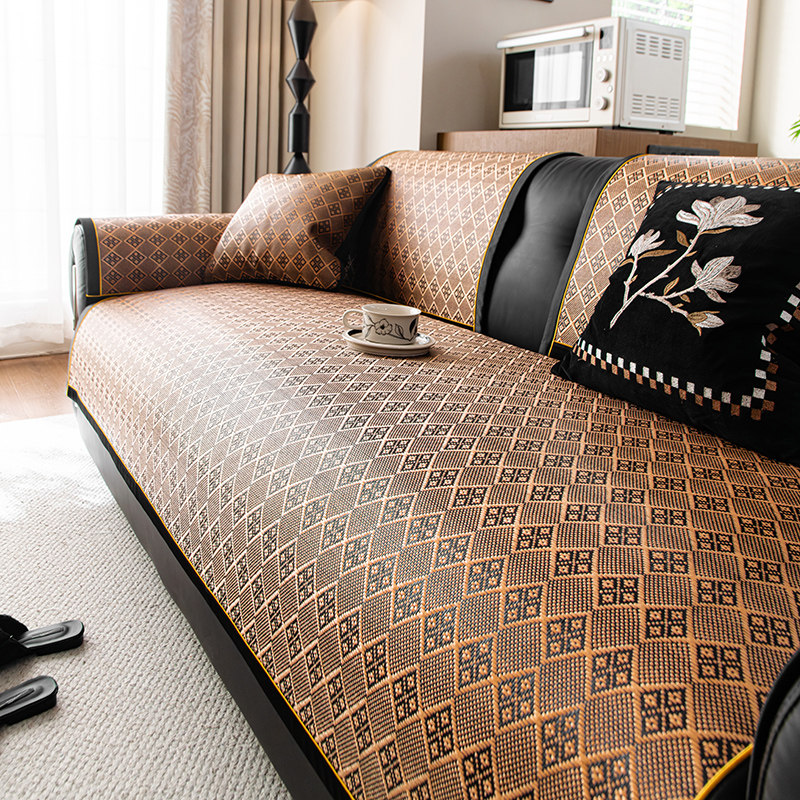 2026夏天新款轻奢冰藤席沙发垫盖布夏用冰丝凉席垫固定防滑坐垫子