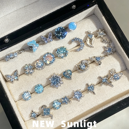 NEW Sunlight爆闪蓝色锆石钛钢耳钉绝美高级感耳骨钉养耳洞耳蜗钉