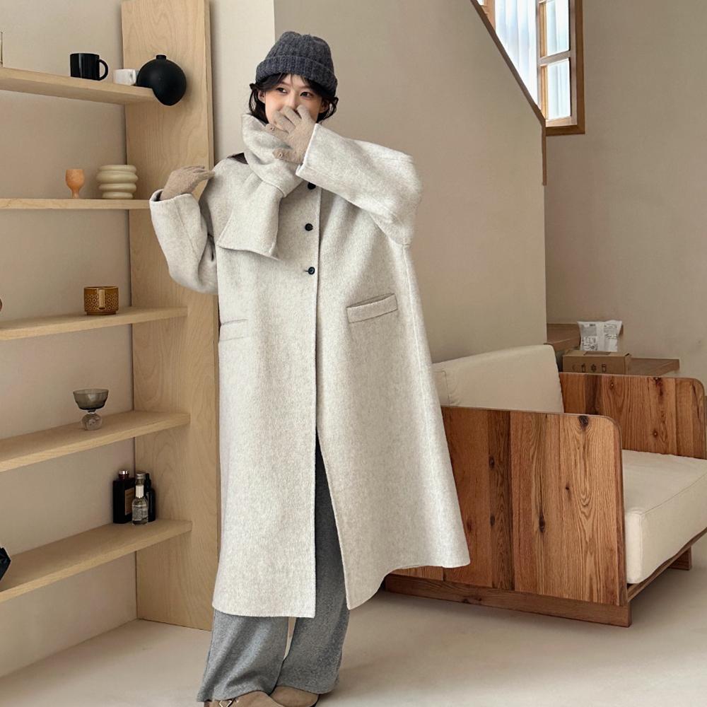 欧货可拆卸围巾加厚双面羊毛大衣