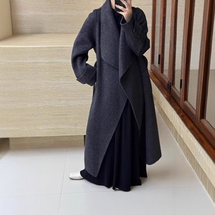 高级感大翻领双面羊毛毛呢外套女宽松慵懒加厚保暖双面羊毛大衣
