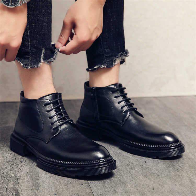 冬季马丁靴男高帮青年正装配西服黑色尖头皮鞋英伦潮流百搭短靴男