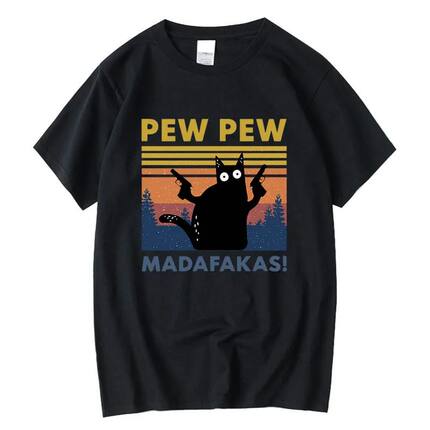 Pew Pew Madafakas Tshirt Men Short Sleeve Novelty Funny Cat