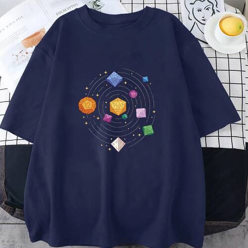 Hot RPG Polyhedral Dice Solar System Printed T-Shirts For Me
