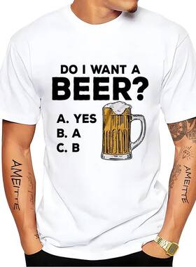 Oversized Mens T-shirts Summer Beer Print Tee Shirt Funny Be
