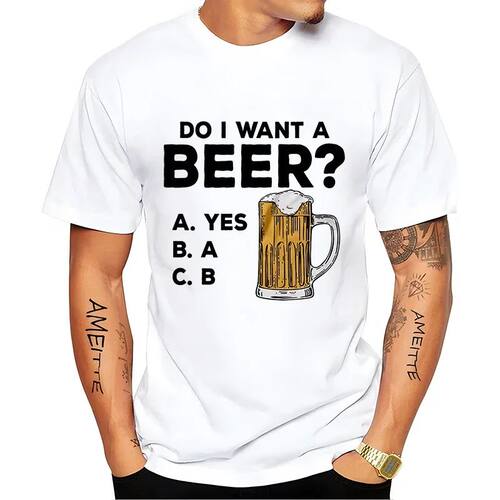 Oversized Mens T-shirts Summer Beer Print Tee Shirt Funny Be