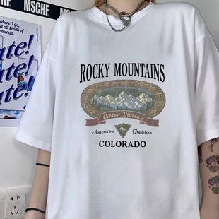 Hot Vintage Rocky Mountains Colorado Print Short Sleeve T Sh