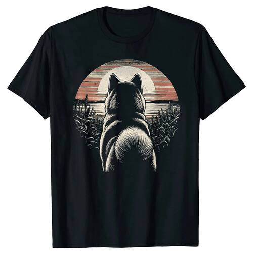 Vintage Akita Dog Retro Sunset Art T Shirts Men Women Pure C