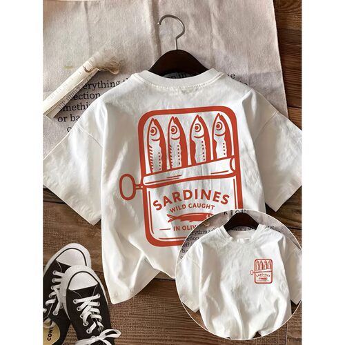 Vintage Sardines Can Graphic T-Shirt Women Retro Food Art Pr