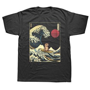 Funny Otter Japanese Surfing Wave Graphic T-shirts Men  Fash