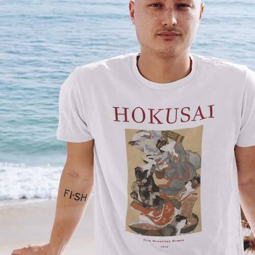 Hokusai T shirt Five Beautiful Women Japan Art Premium Cotto
