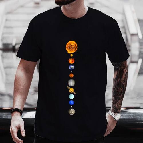 T Shirt Men Moon Planet Print Fashion Tee Shirt Casual Round
