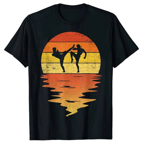 Muay Thai Retro Sunset 70s Vintage T Shirts Men Cotton Humor